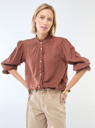 Blouse van katoengaas met golvende randen
