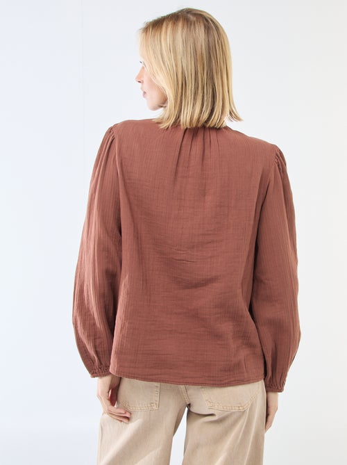 Blouse van katoengaas met golvende randen - Kiabi