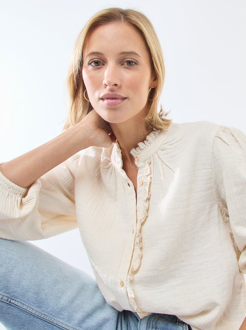 Blouse van katoengaas met golvende randen - Kiabi