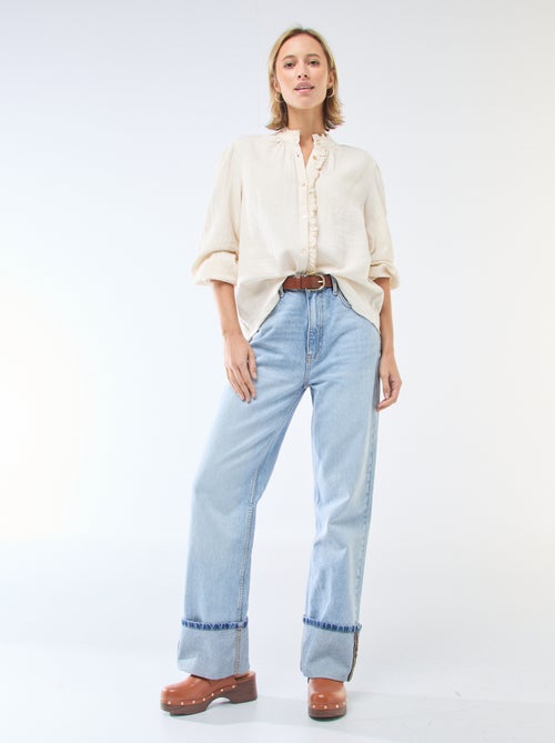 Blouse van katoengaas met golvende randen - Kiabi