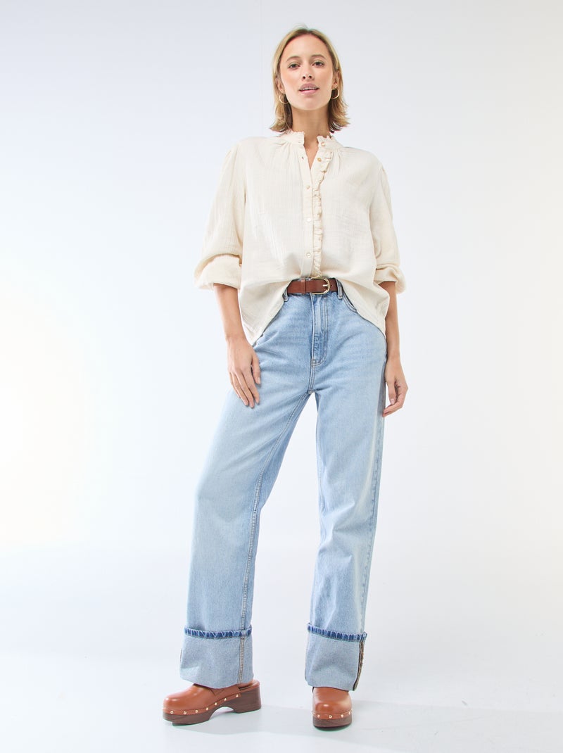 Blouse van katoengaas met golvende randen Wit - Kiabi