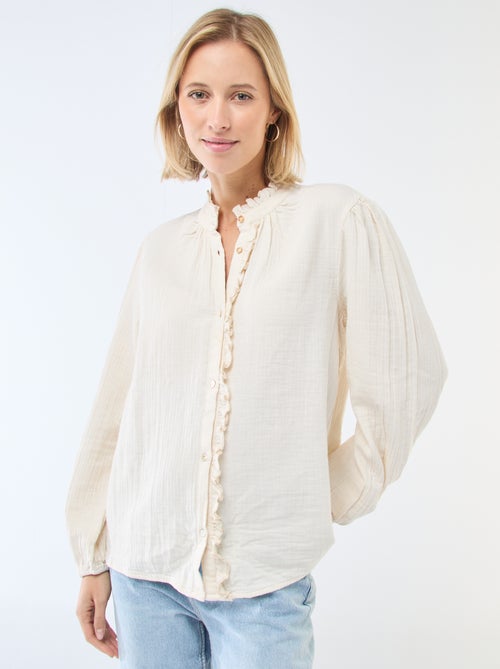 Blouse van katoengaas met golvende randen - Kiabi
