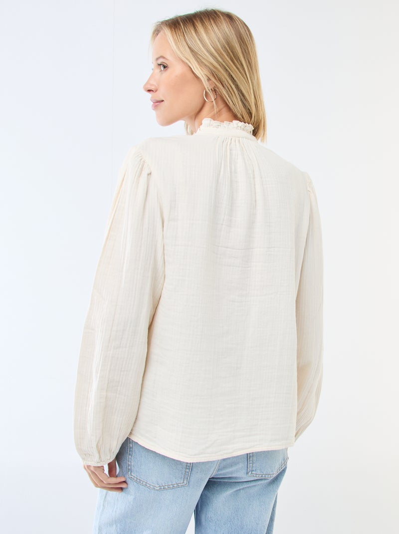 Blouse van katoengaas met golvende randen Wit - Kiabi