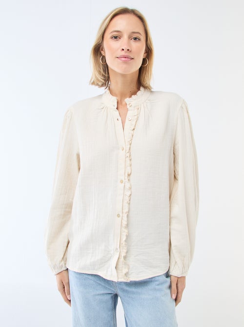 Blouse van katoengaas met golvende randen - Kiabi