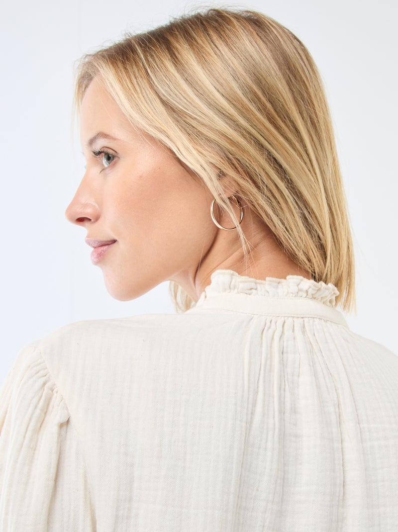 Blouse van katoengaas met golvende randen Wit - Kiabi