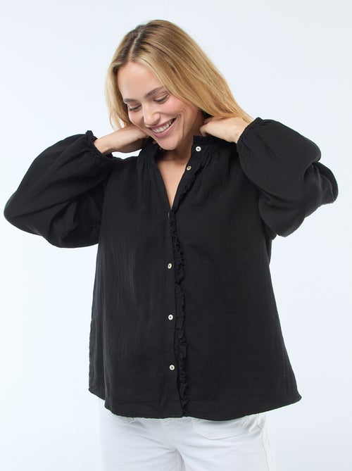 Blouse van katoengaas met golvende randen - Kiabi