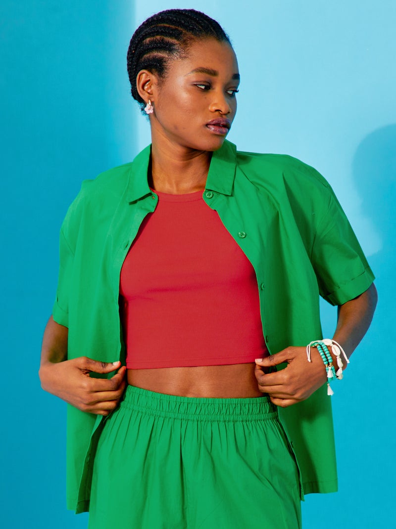 Blouse van katoenpopeline GROEN - Kiabi