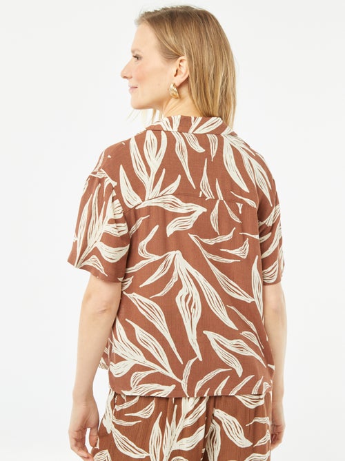 Blouse van kreukeltricot met korte mouw en motiefje - Kiabi