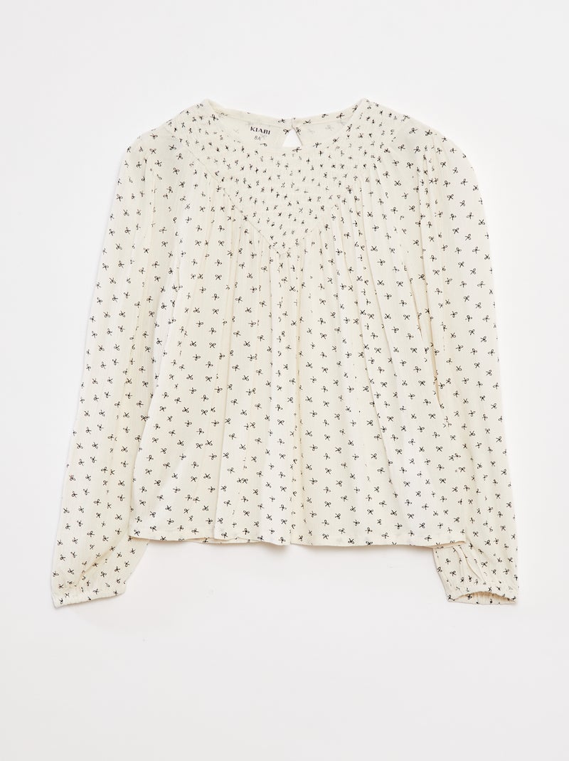 Blouse van kreukeltricot met print Biege - Kiabi