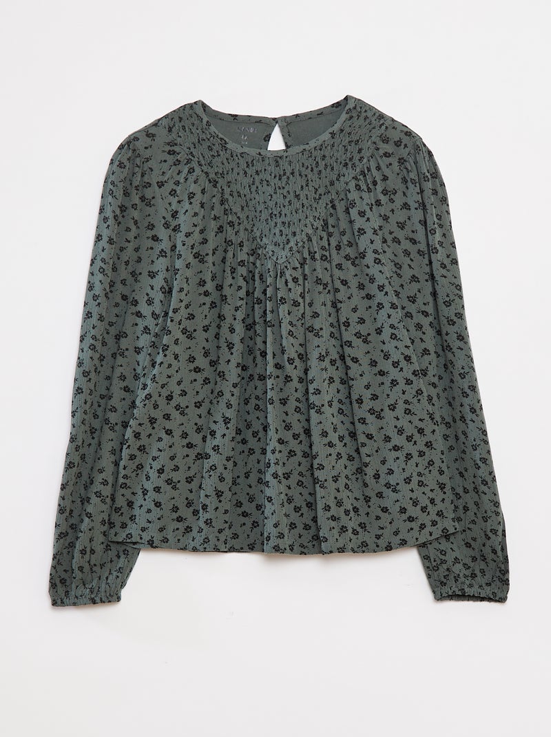 Blouse van kreukeltricot met print Groen - Kiabi