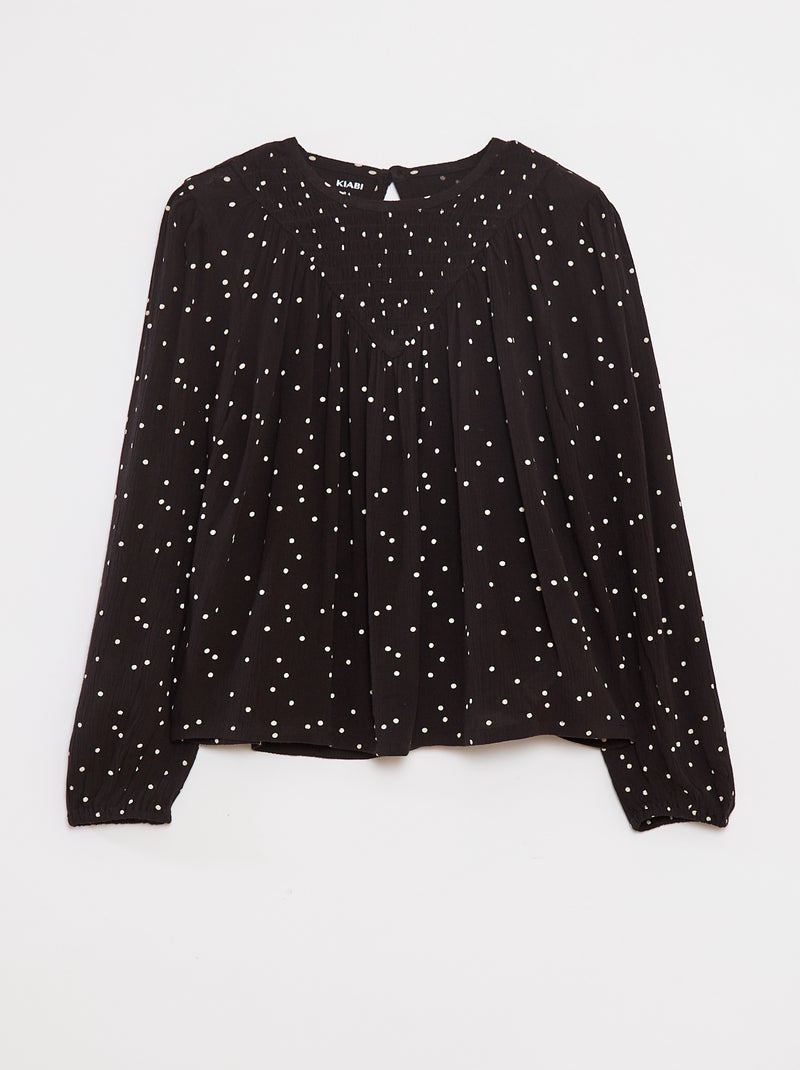 Blouse van kreukeltricot met print Zwart - Kiabi
