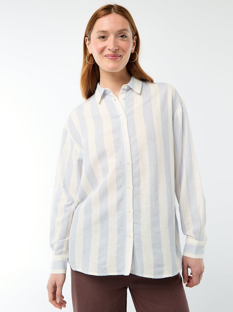 Blouse van linnenmix Blauw - Kiabi