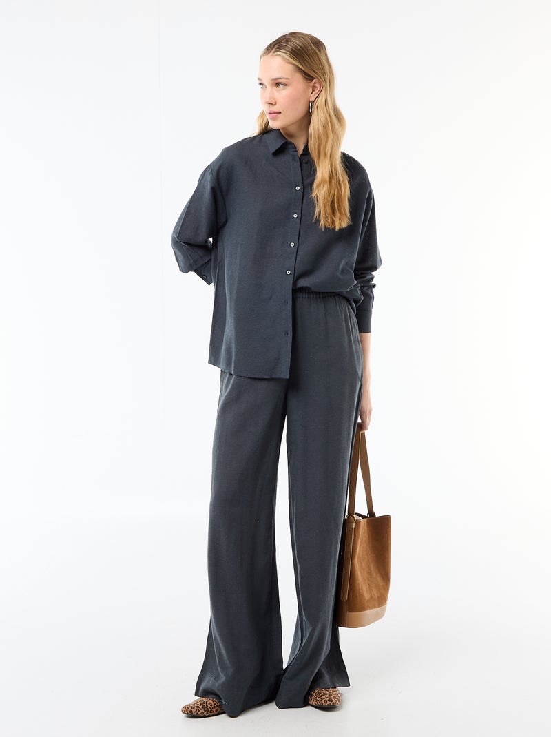 Blouse van linnenmix Blauw - Kiabi
