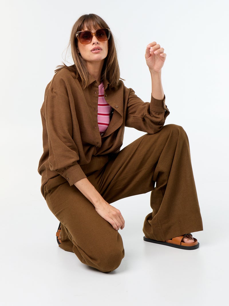 Blouse van linnenmix Bruin - Kiabi
