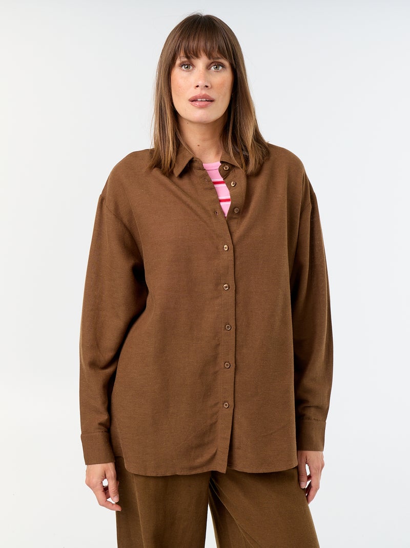 Blouse van linnenmix Bruin - Kiabi