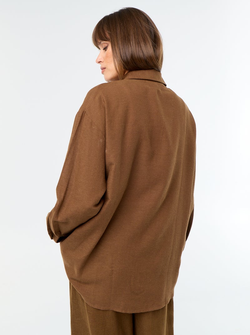 Blouse van linnenmix Bruin - Kiabi