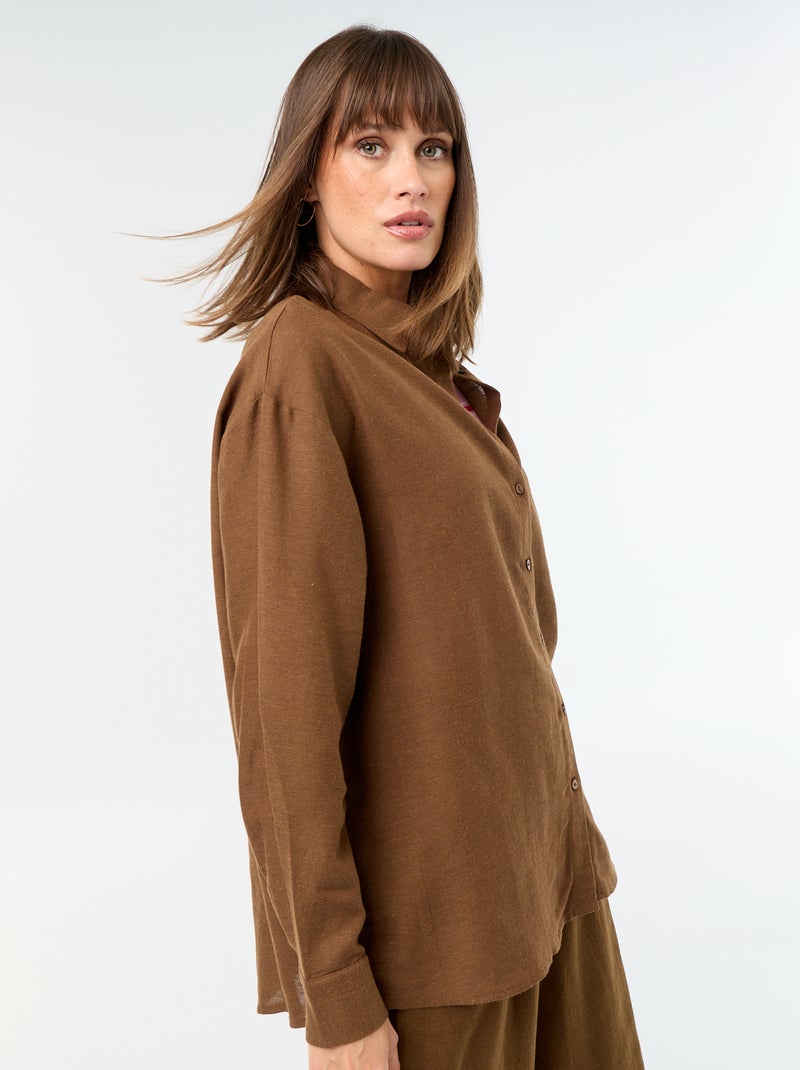 Blouse van linnenmix Bruin - Kiabi