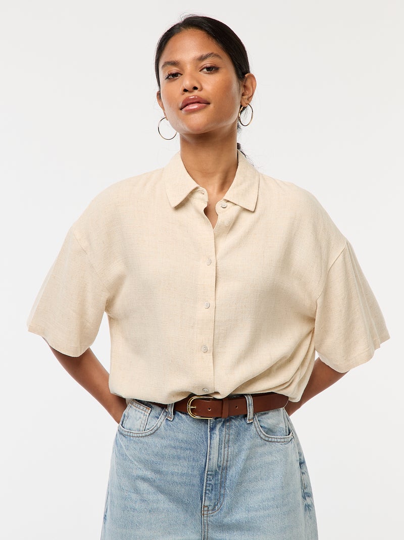 Blouse van linnenmix met korte mouw Wit - Kiabi