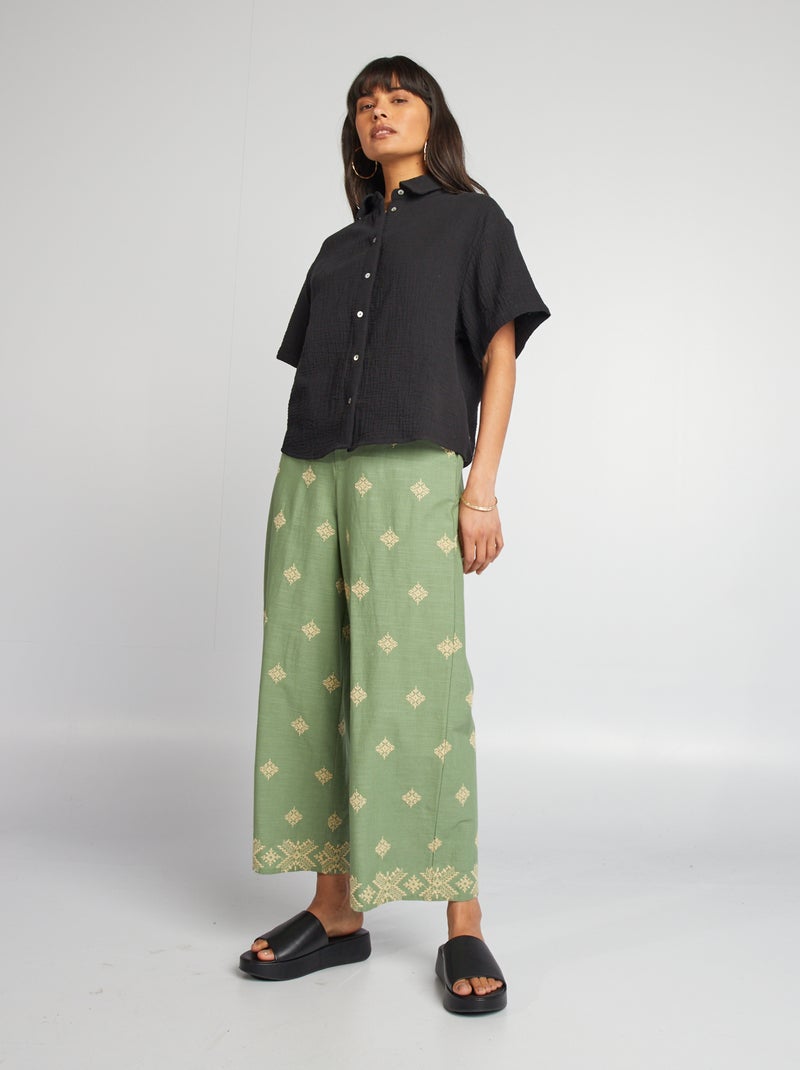 Blouse van luchtig katoen met korte mouwen zwart - Kiabi