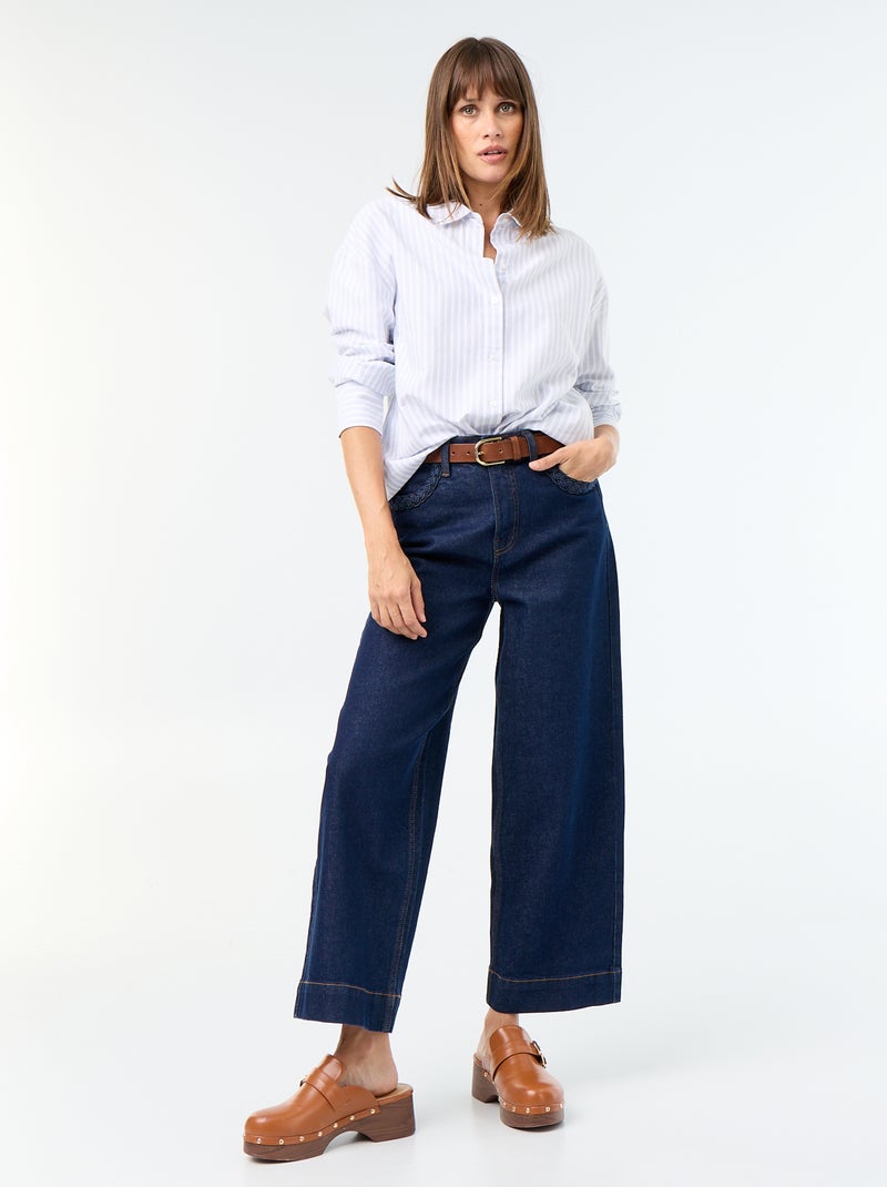 Blouse van oxfordstof met blousekraag Blauw - Kiabi