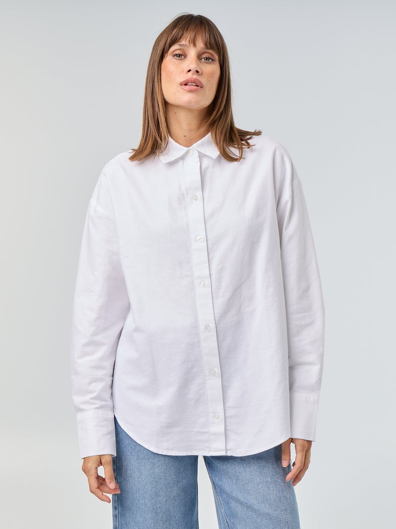 Blouse van oxfordstof met blousekraag Wit - Kiabi