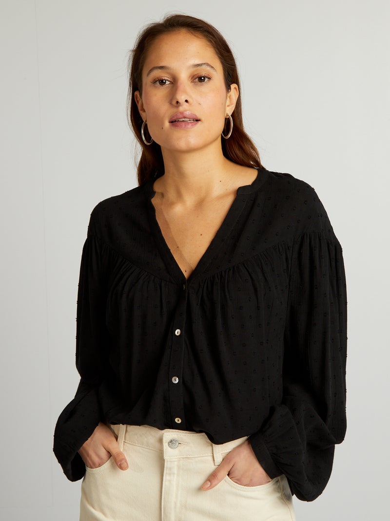 Blouse van plumetis zwart - Kiabi