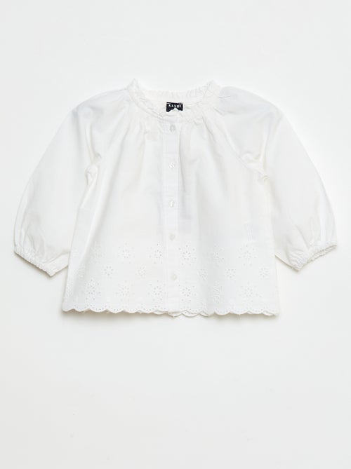 Blouse van poplin met borduursels en ruchekraagje - Kiabi