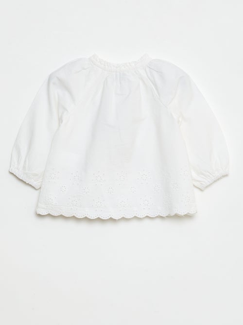 Blouse van poplin met borduursels en ruchekraagje - Kiabi