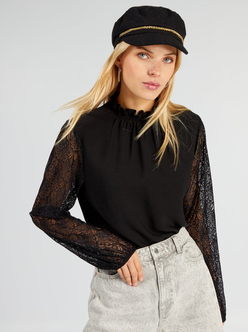 Blouse van twee stoffen ZWART - Kiabi