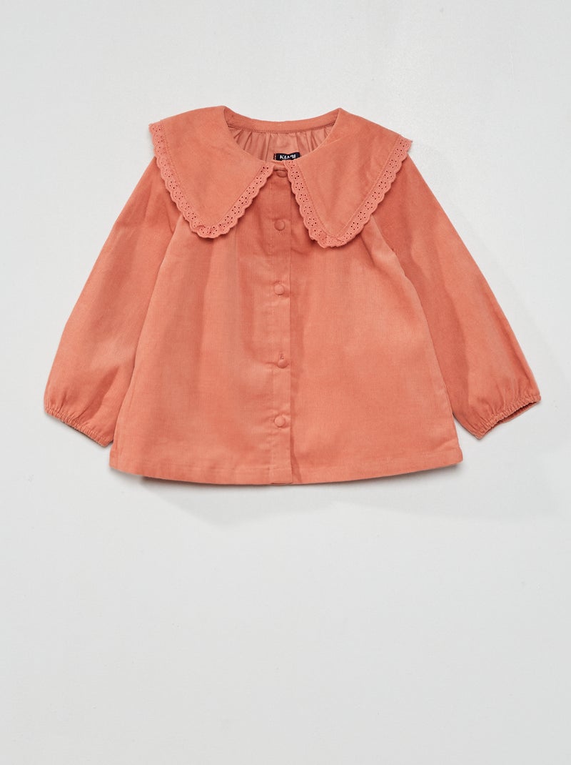 Blouse van velours met borduursel rond de hals roze - Kiabi