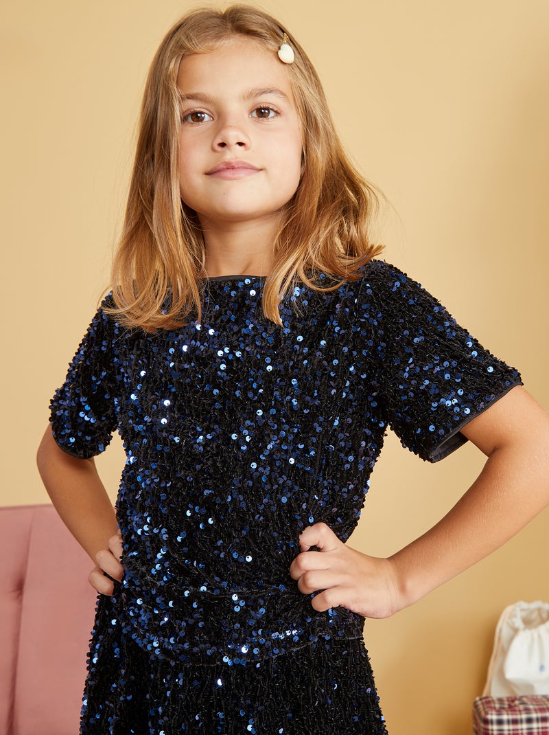 Blouse van velours met lovertjes BLAUW - Kiabi