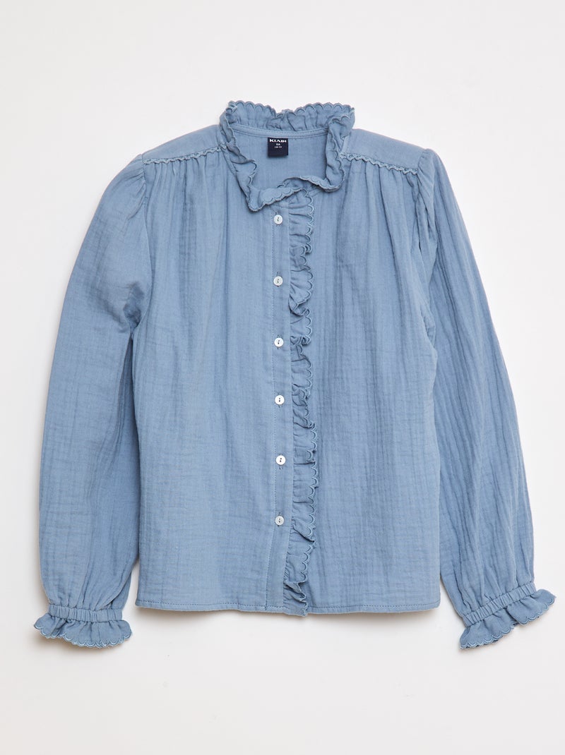 Blouse van zachte, luchtige katoen Blauw - Kiabi