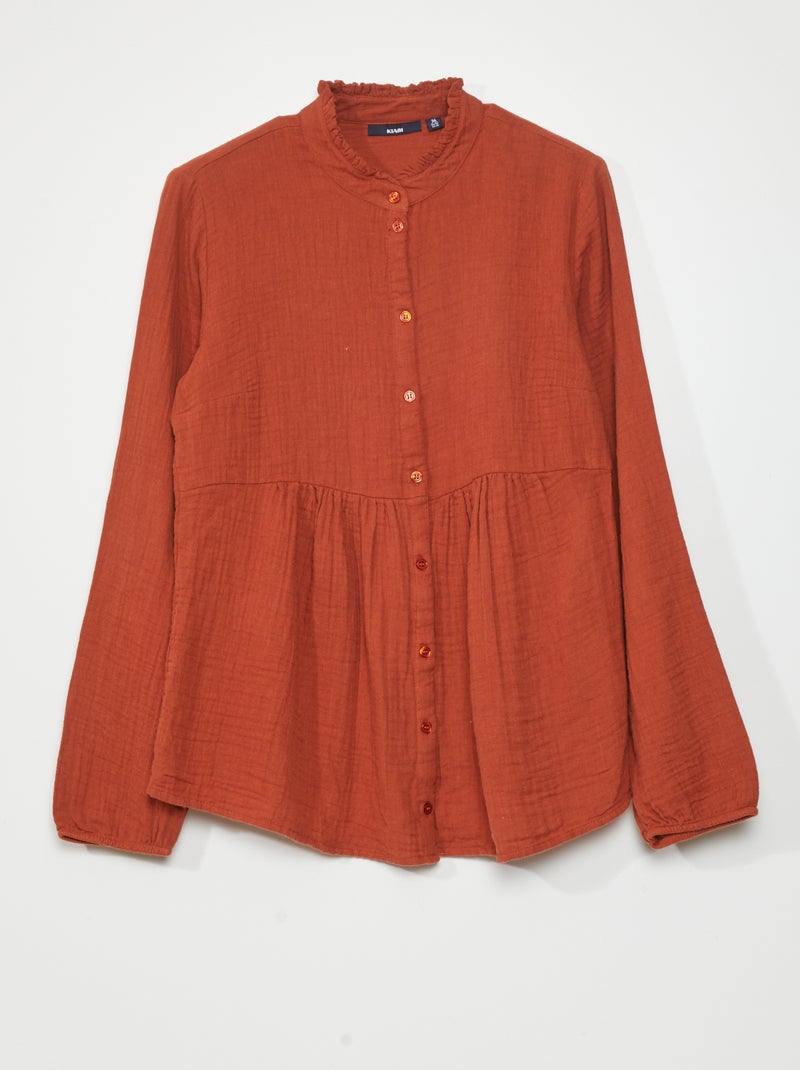 Blouse van zachte, luchtige katoen Bruin - Kiabi