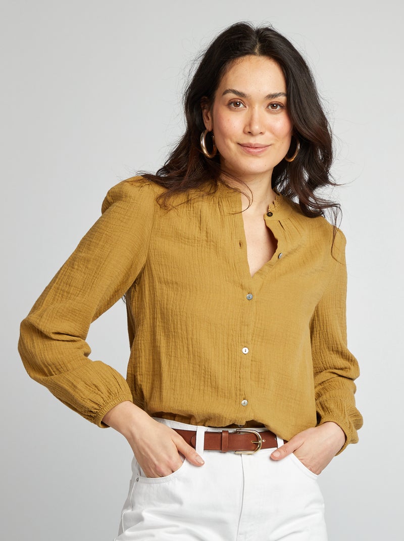 Blouse van zachte, luchtige katoen GROEN - Kiabi