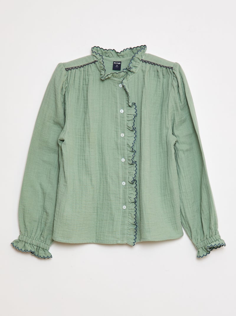 Blouse van zachte, luchtige katoen Groen - Kiabi