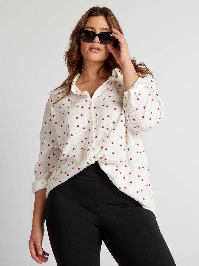 Blouse van zachte, luchtige katoen met hartjes - Valentijnsdag ROOD - Kiabi