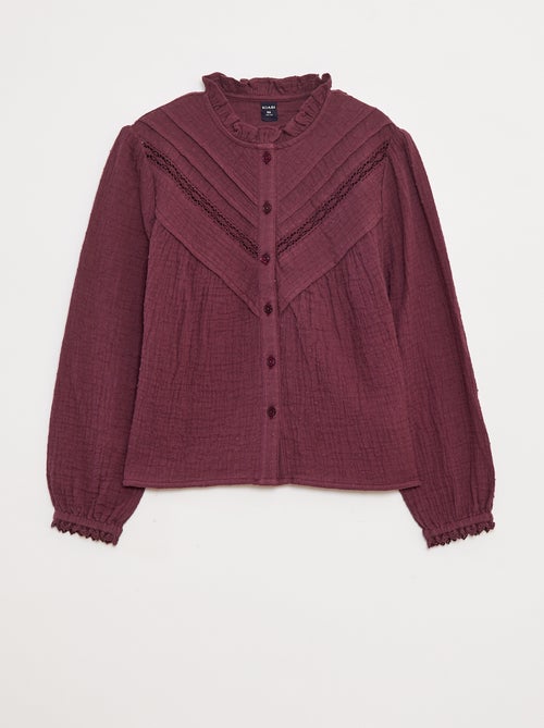 Blouse van zachte, luchtige katoen met plumetisborduursel - Kiabi