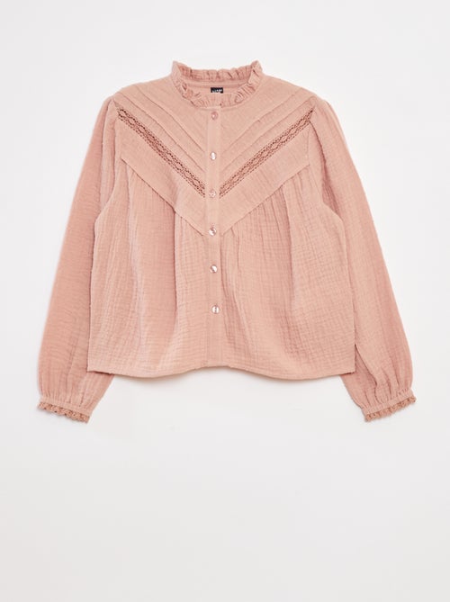 Blouse van zachte, luchtige katoen met plumetisborduursel - Kiabi