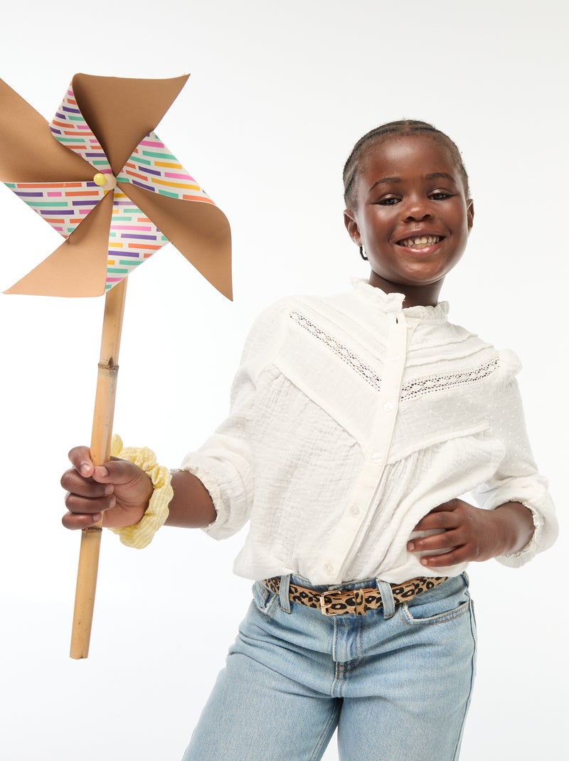 Blouse van zachte, luchtige katoen met plumetisborduursel Wit - Kiabi