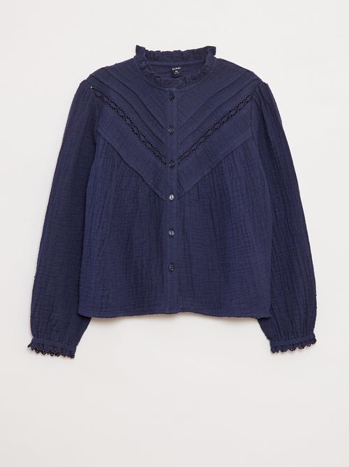 Blouse van zachte, luchtige katoen met plumetisborduursel - Kiabi