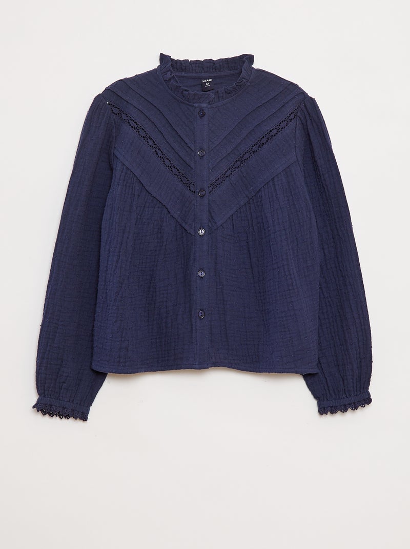 Blouse van zachte, luchtige katoen met plumetisborduursel Zwart - Kiabi