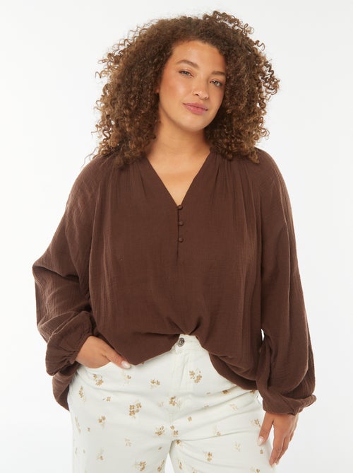 Blouse van zachte, luchtige katoen met pofmouwen - Kiabi