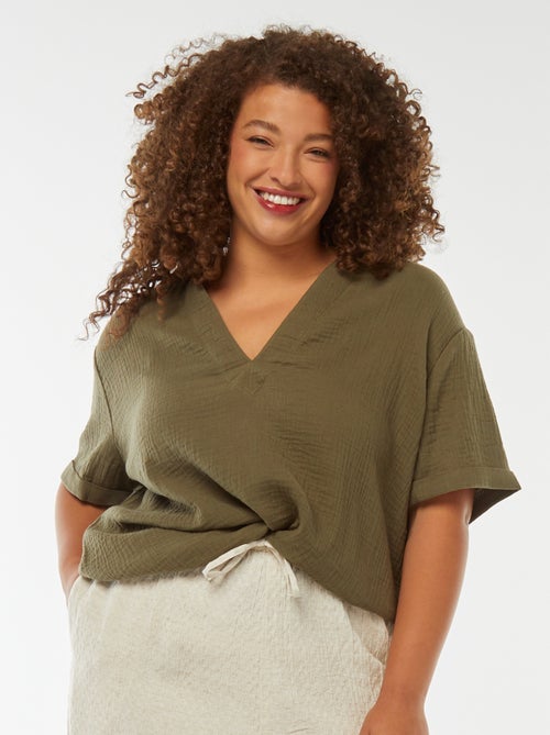 Blouse van zachte, luchtige katoen met polokraagje - Kiabi