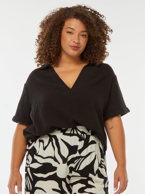 Blouse van zachte, luchtige katoen met polokraagje - Kiabi