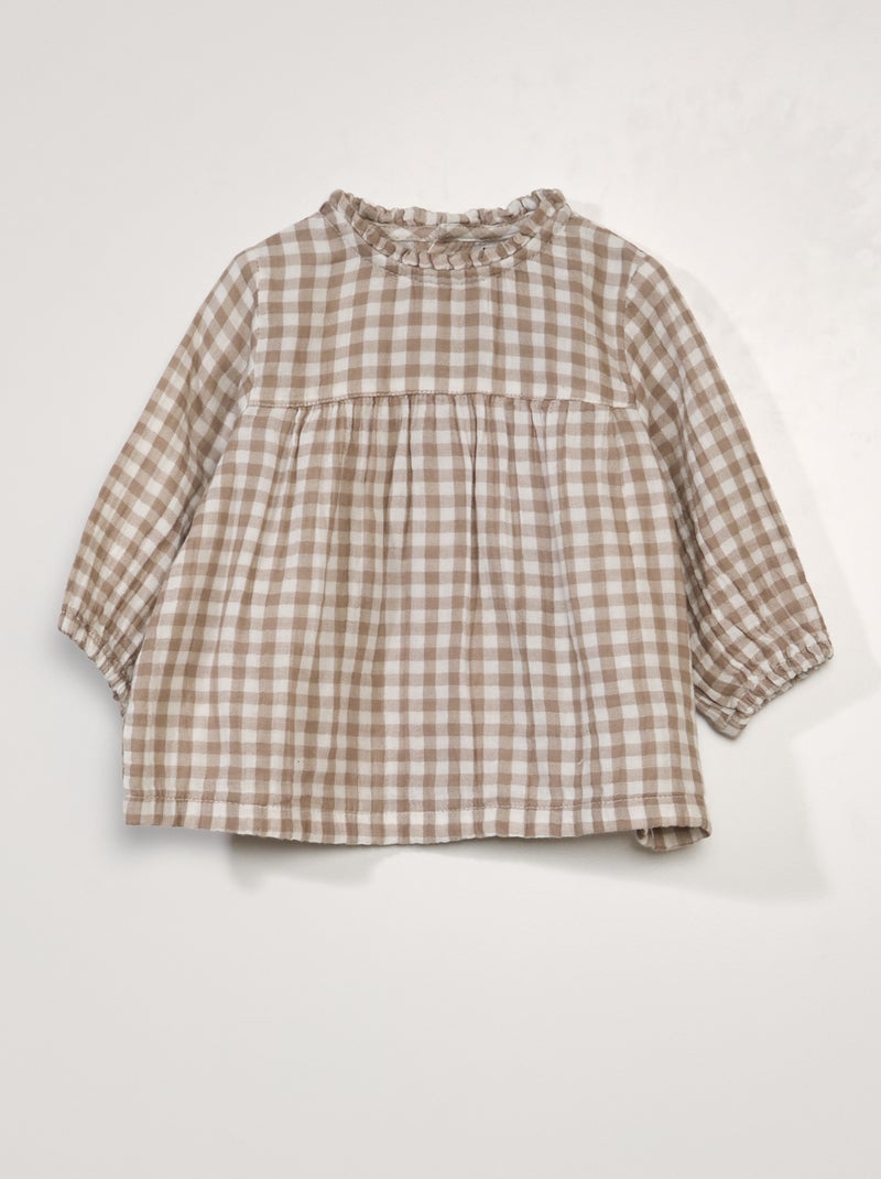 Blouse van zachte, luchtige katoen met vichyruitje BIEGE - Kiabi