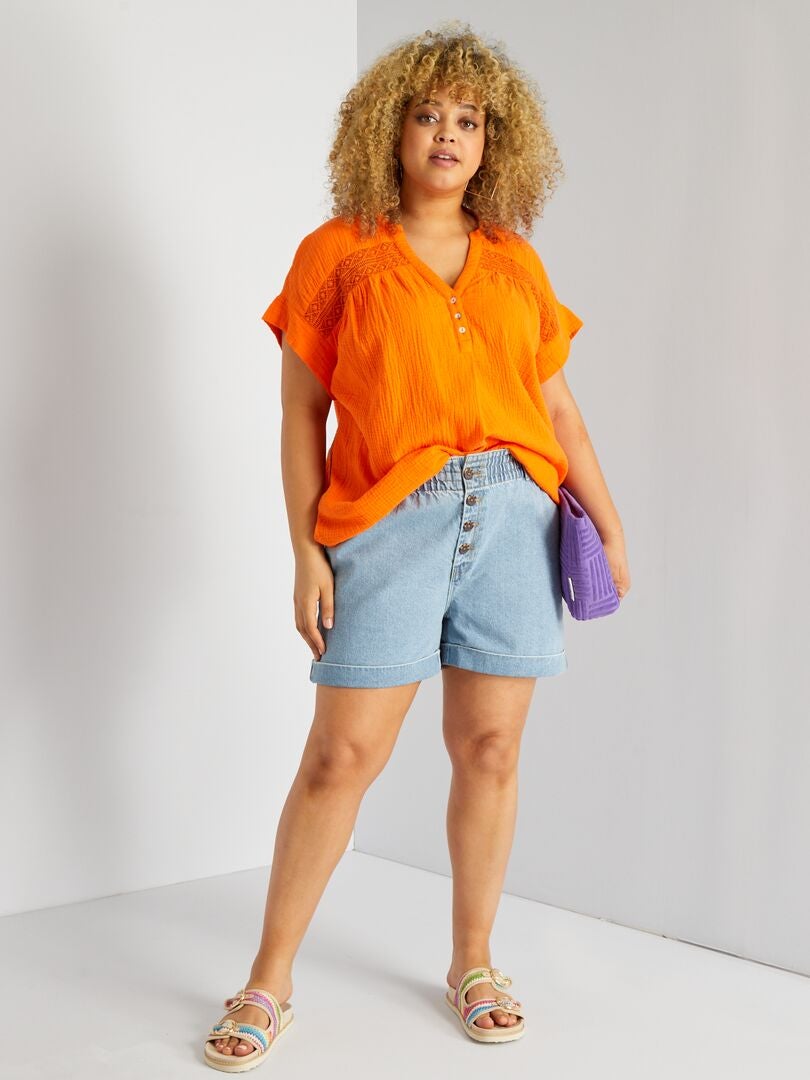 Blouse van zachte, luchtige katoen oranje - Kiabi