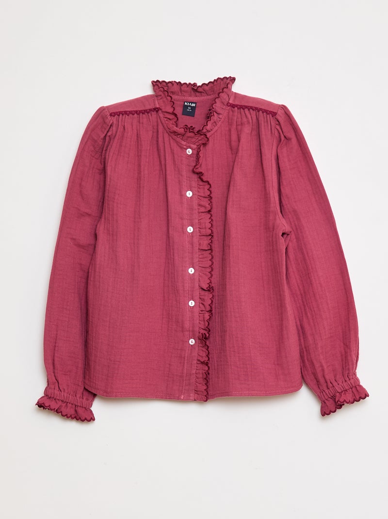 Blouse van zachte, luchtige katoen Paars - Kiabi