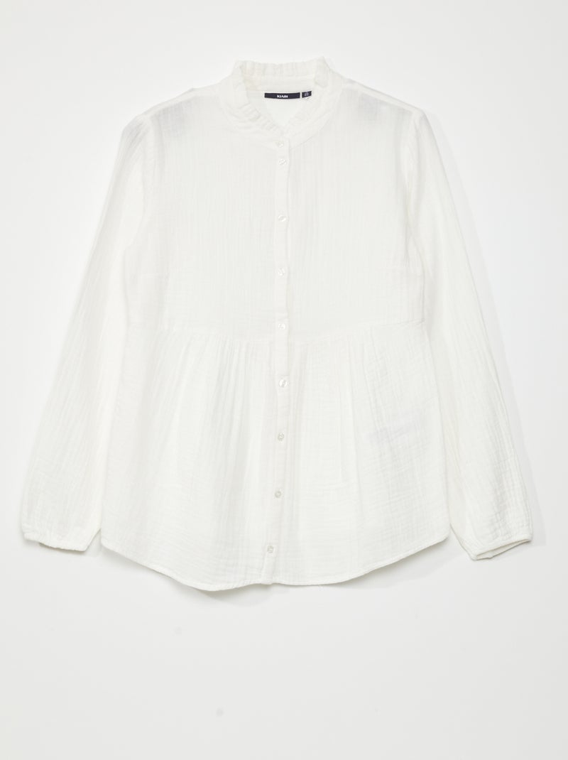 Blouse van zachte, luchtige katoen sneeuw wit - Kiabi
