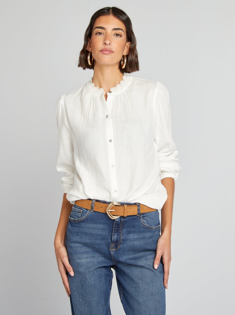 Blouse van zachte, luchtige katoen WIT - Kiabi