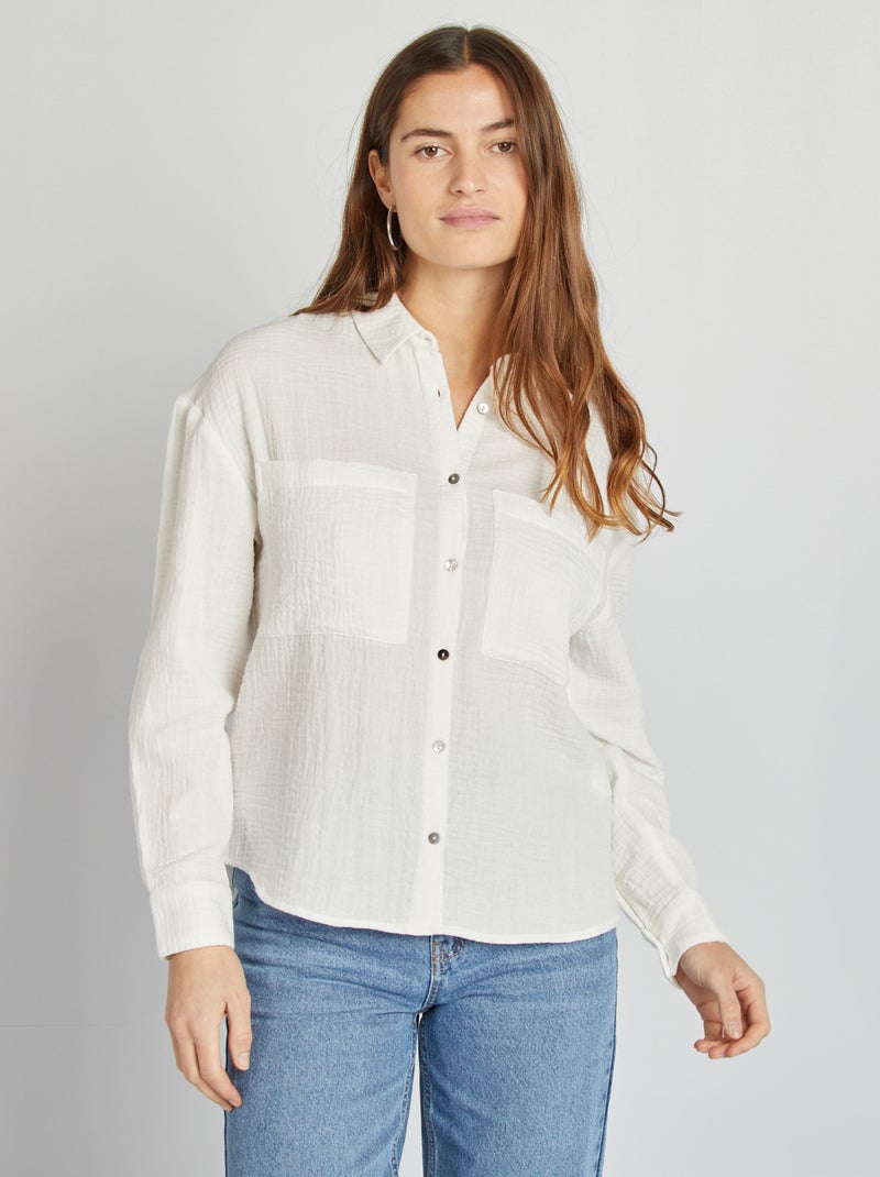 Blouse van zachte, luchtige katoen WIT - Kiabi